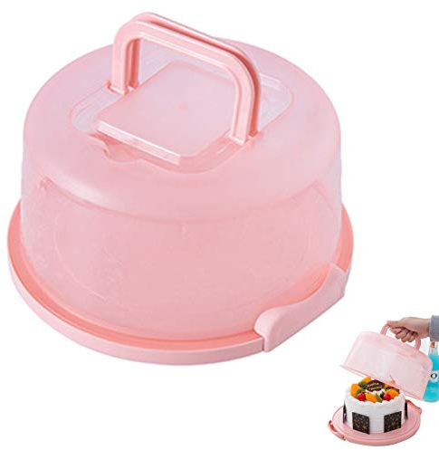 Kuchen Transportbox Runder Kuchenbehälter Muffin Transportbox Tortenbehälter Tortenträger Kuchenbutler Tortenbehälter Tortencontainer Kuchencontainer Ø 25/21 cm mit klappbaren Griffen Rosa