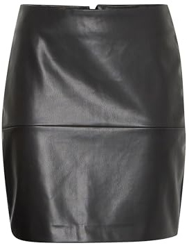 ICHI IHCOMANO Damen Rock Minirock mit Seitenverschuss Kunstlederoptik Slim fit, Größe:42, Farbe:Black (194008)