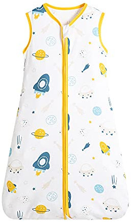 GudGmtoy Baby Sleeping Bag with Sleeveless 0.5 Tog Cotton Newborn Swaddle Wrap Blanket, Space Pattern Organic Cotton Wearable Sack for Waddles Kids Baby Sleeping Bag 12-18 months