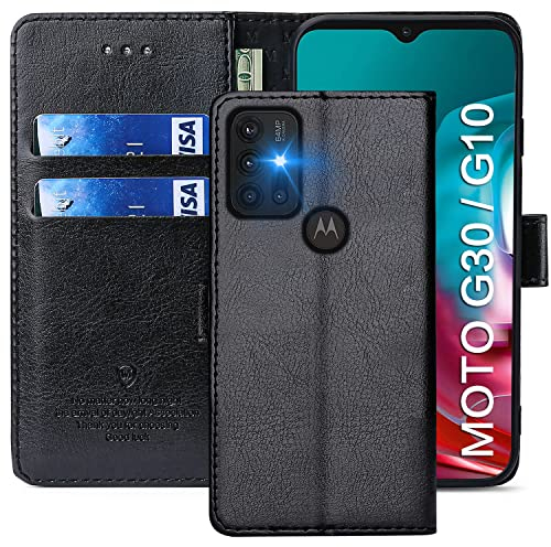 FMPCUON Hülle für Motorola Moto G10/Moto G30 Handyhülle [Standfunktion] [Kartenfach] [Magnetverschluss] Tasche Flip Case Schutzhülle lederhülle klapphülle für Motorola Moto G10/Moto G30 Schwarz