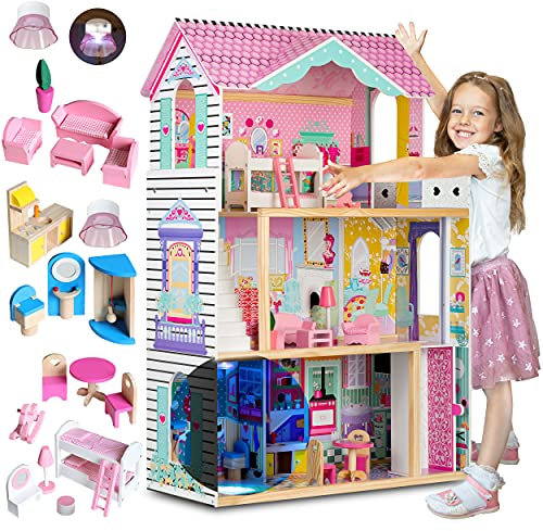 Ricokids Puppenhaus, Holz MDF Stoff, Rosa, XL