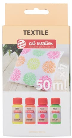 Talens Art Creation Textil, Set de Pintura Permanente para Textiles| 4 Colores Neón para Camisetas, Zapatos, Ropa, DIY, Upcycling