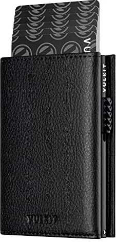 VULKIT Credit Card Holder RFID Blocking Leather Pop Up Card Wallet with Banknote Compartment, ID Window, Coin Pocket & Magnetic Closure