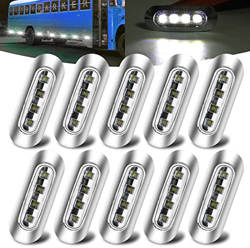 10x Luce di Ingombro Laterale Bianco,12V/24V 4 LED Indicatore di Direzione Laterale Posteriori indicatori di Luce luci di Posizione Laterali con Cornice Cromata per Camion Caravan Trattore Bus