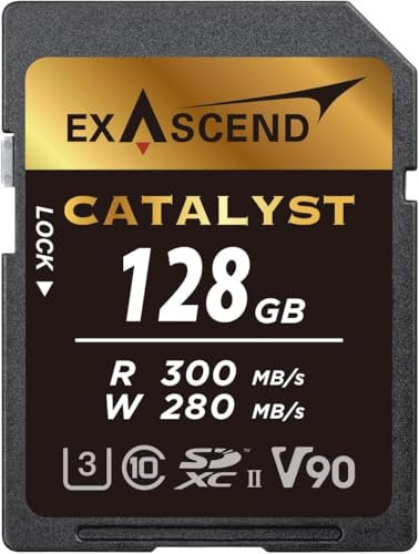 Exascend Catalyst 300MB/S 128GB SDXC UHS-II V90 SDHC Memory Card Cinema-Quality 8K UHD up to 280 MB/s Write Speeds, 300 MB/s Read UHS-II, Class 10, U3, V90 SD Card High Speed SD Card