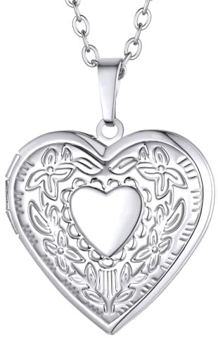 Supcare Collier pendentif coeur avec médaillon, collier pendentif photo classique en argent, chaîne pendentif photo ajustable de 50+5cm, idées de cadeaux d'anniversaire pour les filles et les femmes.