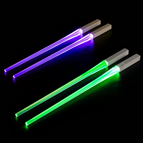 Swetup LED Lichtschwert Chopstick, 2 Paar, Grün+Lila, BPA Frei, Wiederverwendbar, Lebensmittelecht, Nicht Spülmaschinenfest, 250 millimeters
