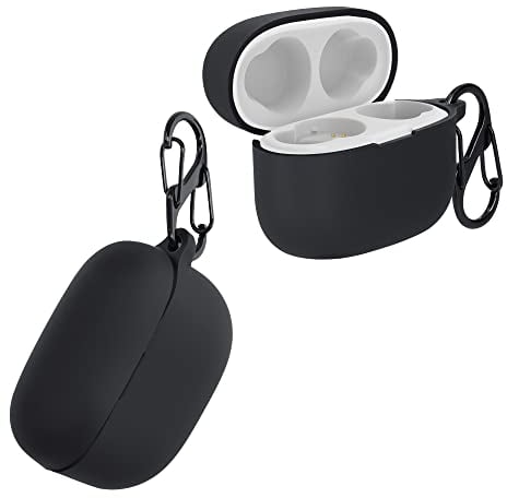 kwmobile Custodia Caricatore Compatibile con Sony LinkBuds S - Cover Silicone nero - Rivestimento Gommato Protezione con Gancio