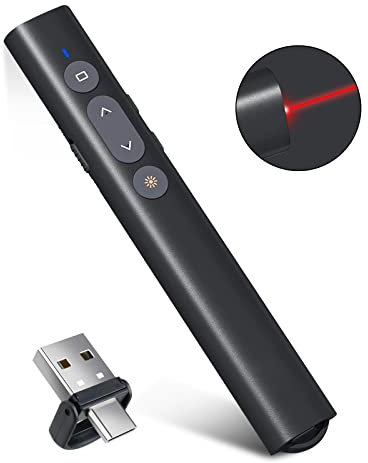 USB-A/USB-C Presentation Clicker for PowerPoint Presentations Pointer, Wireless Presenter Remote, Google Slide Advancer Projector Smart Board Slideshow PPT Clicker for Mac/Laptop/Computer/Office