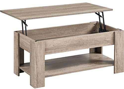 Abician Table Basse Moderne à Plateau Relevable avec Compartiment Caché et Rangement, Table Basse Vintage en Bois MDF, pour Salon Salle de Réception Bureau Gris