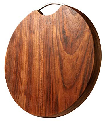 Tagliere Tagliere da Cucina Rotondo in Legno Massello Reversibile con Manico in Acciaio Inossidabile, Adatto per Tritare Carne/Verdure/Frutta/Pane-3 Dimensioni (Color : Diameter39cm/for 4-5 People)