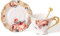 fanquare Blume Porzellan Teetasse und Untertasse Set, 200ml Kaffeetasse mit Goldrand, Orange Teetasse Set für den Täglichen Gebrauch