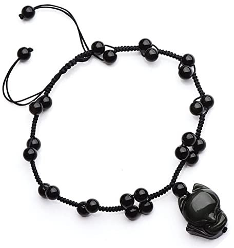 Feng Shui Bracelet Bracelet de cheville Feng Shui Bracelet de cheville en obsidienne noire naturelle Bracelet de cheville à breloque renard Bracelet de pied perlé en cristal Bracelet de cheville à qua