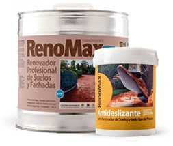 RENOMAX - Resina Hormigon Impreso y Superficies Porosas Al Agua + Aditivo Antideslizante en Polvo, 15L Cubre hasta 150m² | Repara y Protege Suelos, Fachadas | Garantía 5 Años, Certificado C3
