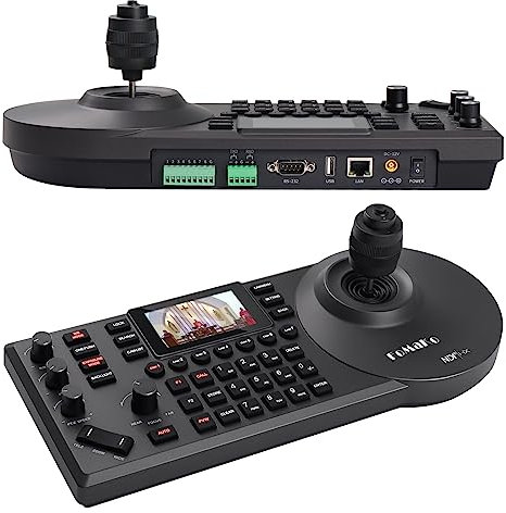 FoMaKo NDI PTZ Camera Controller 3 Preview LCD, NDI Camera Controller Keyboard with 4D Joystick for Live Streaming KC608N Black