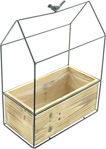 Blumenkasten Vogelhaus aus Holz & Metall, mit Deko-Vogel, Balkon-Blumenkasten mit Rankgitter, Pflanzgefäß für Drinnen & Draußen, Pflanzkasten, Balkon-Pflanzkasten, witzige Garten-Deko