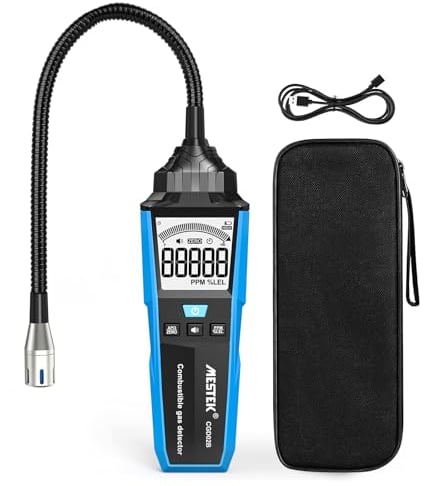 Détecteur de Gaz MESTEK Détecteur de Fuite de Naturel Gas Charbon Méthane Propane Butane LPG GNL Allarme Sonore Numérique LED Portable pour Ville Camping Car Maison Cuisine Garage -Rechargeable