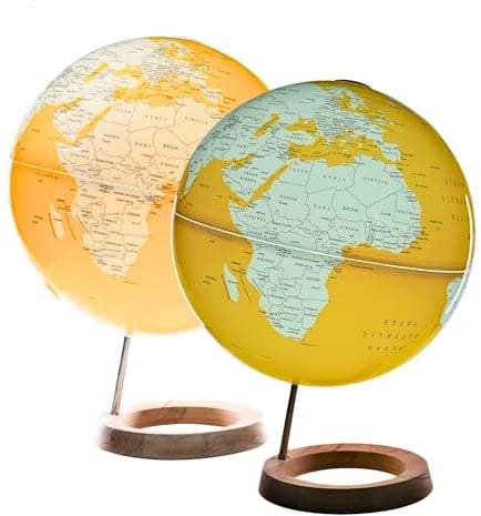 Exerz Mappamondo illuminato diametro 33cm con base in legno - Mappamondo luminoso - Mappa inglese
