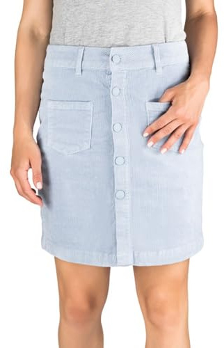 DENIMFY Cordrock Damen Midi Herbst Cord Stretch DFAlina A-Linie Midirock Knielang Taschen Knöpfe Rock Skirt Blau Beige Grün S M L XL