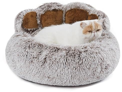 Jiupety Lit pour Chat de Forme de la Patte, Panier Chat Moelleux en Forme de Beignet, Moyen Format Le diamètre est de 56 cm, Confortable et Doux, Lavable en Machine Dog Cat Bed, Gris