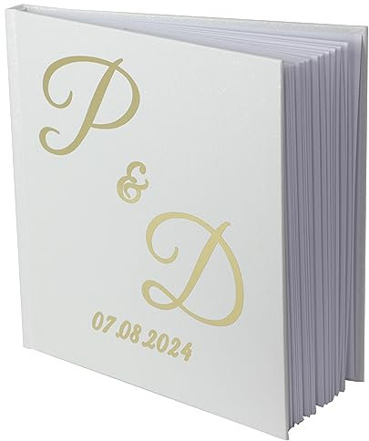 Livre d'or personnalisé - Votre propre texte sur le livre sélectionné - Parfait pour les mariages, anniversaires, anniversaires - 96 pages premium - Laminé doré (Couverture blanche - pages blanches)