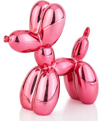 AMOIENSIS Glänzende Ballon-Hundestatue, Dekoration, 10,2 cm, galvanisiert, Ballon-Hundeskulptur,Regal-Dekoration, kleine eklektische Dekoration, für Schreibtisch, lebendiger Ballonhund, Rosa