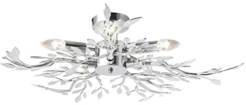 GLOBO Deckenlampe Blätterlampe Deckenleuchte rund Wohnzimmer chrom Deckenlampe, Metall Acrylblätter, Fassung 5x E14, DxH 71x16 cm