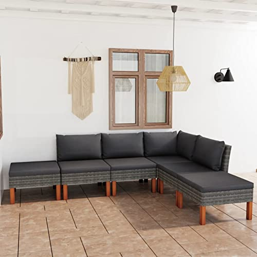 NITCA 6-TLG Rattan Balkonlounge Garten Lounge Set Gartenmöbel Klein Balkonmöbel Sofagarnitur Balkon Gartenlounge Loungemöbel Gartensofa Balkon Sofa Rattan Ecklounge Grau