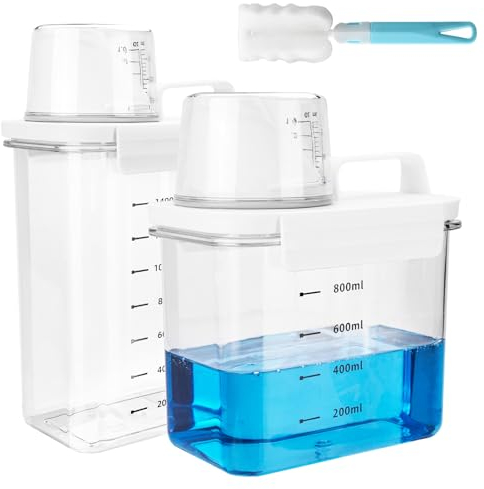 POFIBO Waschpulver Aufbewahrungsbox - 2 Stück 1100/1800 ml Waschpulver Box, Waschmittelspender, Leicht zu Halten, Abgestuft, Mehrzweck Waschmittel Organizer für Waschpulver, Wäscheparfüm