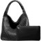 Yuxier Gewebte Tote Handtasche für Frauen - Veganes Leder Stricktasche Große Geldbörse Geflochten, Schwarz, M