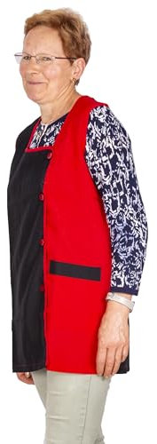 Delantal corto para señora con 2 bolsillos - Mandil bata de cocina, limpieza, trabajo cómodo y elegante uniforme laboral para mujer (Rojo, L)