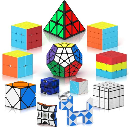 ROXENDA Zauberwürfel-Set, 2x2, 3x3, 4x4, Pyramide, Skewb, Infinity Puzzle Cube und 1x3x3 Spinner Cube Bundle, Weihnachts- und Geburtstagsgeschenk für Kinder, Jugendliche und Erwachsene (12er-Pack)