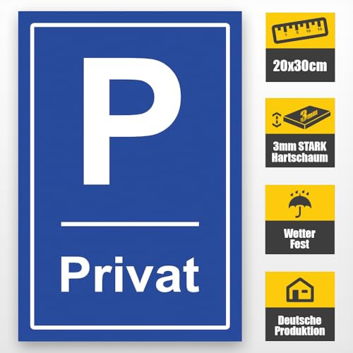 Privatparkplatz Schild - 20x30 cm PVC Kunststoff - Privat Parken Verboten Blau - Klarer Hinweis - Parkplatz Schilder Privatgrundstück > Leicht anzubringen #153