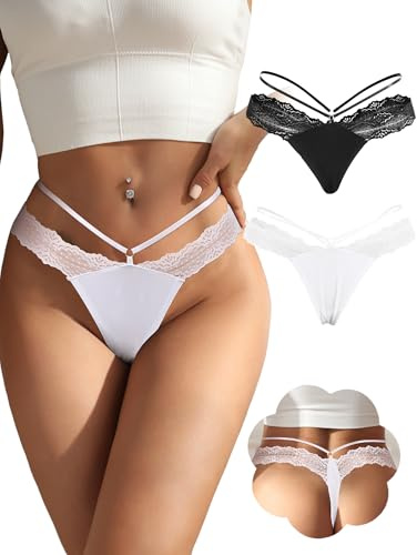 ohmydear String Femme Sexy Chic Tanga Ficelle Slip Femme Entrejambe en Coton Lingerie Hot Dentelle Panties Soie de Glace sous-Vêtements Grande Taille Culotte