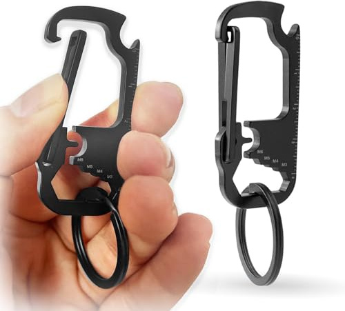 SHFYFHS 1 Pièces Porte-clés Multifonctions En Acier Inoxydable Avec Règle, Clés Hexagonales Intérieures M3-M6 Et Ouvre-bouteille Noir