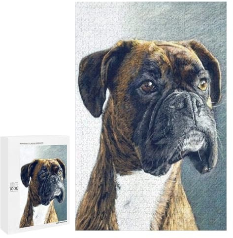 Adults Jigsaw Puzzle 1000 Pieces Wooden Adults Children Puzzles,Brown Boxer Dog Portrait Animal Puzzles,Leisure Game Preschool Toy Best Gifts Suitable Family Friends, Style-8