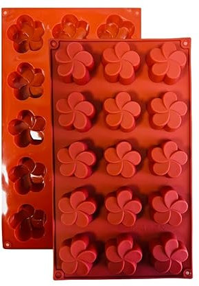 FUNCLIC Moule en Silicone,1 Moule Fleur Frangipanier Revêtement Antiadhésif, Moule Silicone Pâtisserie pour Muffins, Brownies, Gâteaux, Cake, Pudding, Glaçons, Gelée, Quiches (29 x 17 cm) – 15 cavités
