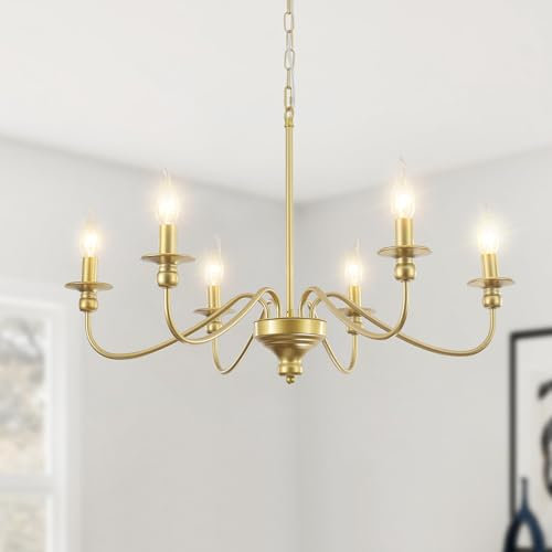 LXWNYY 6-flammiger Kronleuchter Gold, Modern Hängelampe Pendelleuchte Schlafzimmer E14, Vintage Goldene Lampe Metall Kronleuchter für Wohnzimmer, Küche, Esszimmer und Flur