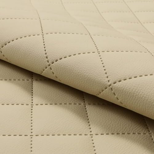 Fabreco - KUNSTLEDER Meterware RAINPIK (1 M x 140 cm) – Gestepptes Lederimitat in Lederoptik - Polsterstoff & Bezugsstoff Meterware für Möbelstoffe - Stoffe für Stühle Beziehen (Beige)