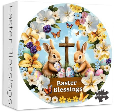 Easter Puzzles for Adults 1000 Pieces, PICKFORU Flower Bunny Jigsaw Puzzles, Cross Easter Eggs Puzzles, Round Spring Floral Puzzle for Plant Lover