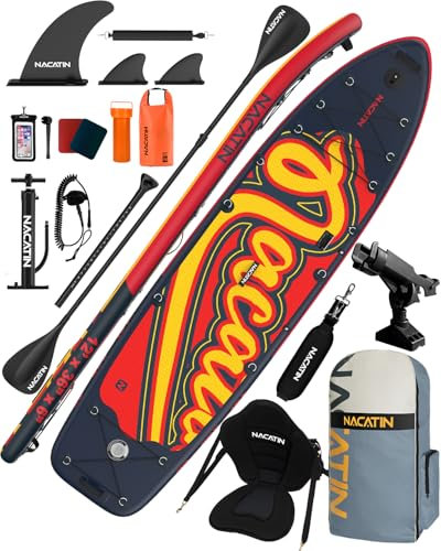 12' Inflatable Stand Up Paddle Board with Kayak Conversion Kit & Fishing Rod Holder – Complete SUP Set for Adults & Families Includes Kayak Seat, Dual Paddles, Pump, Leash & Accessories