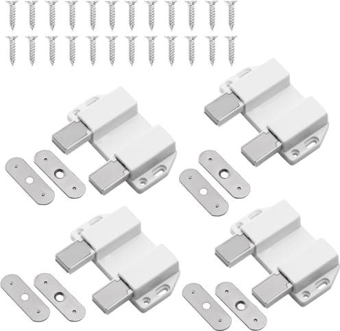 Push to Open Door Catches,Magnetic Door Lock,Cupboard Magnetic Double Push Opener Latch,Magnet Kitchen Drawer Closer Push Opener for RV Door Damper Large Wardrobe Closure (4 Pack, White)
