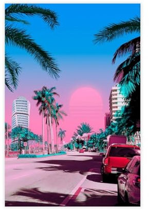Leinwandposter Miami Vice City, Schlafzimmer, Dekoration, Landschaft, Büro, Raumdekoration, Geschenk, ungerahmt: 30 x 45 cm