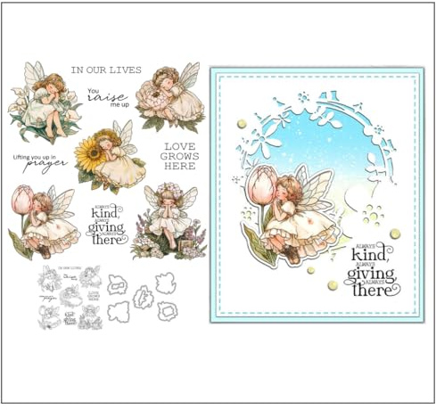 Sredwtk Blumen Fee Stempel und Stanzen Set,Silikonstempel und Stanzen Set,Stanzschablonen und Stempelset,Clear Stamp und Stanzschablone Für DIY Scrapbooking Fotoalbum Dekor Karten