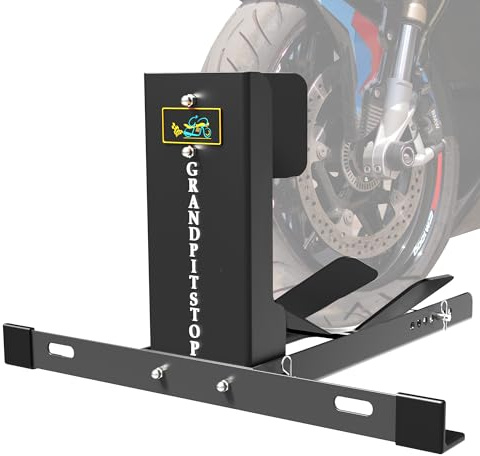 GRAND PITSTOP Universal Wheel Chock for Crusier, Sports & Dirt Bikes, Heavy Duty 2000 lbs Load Capacity Motorcycle Stand for Trailer Completely Adjustable Detachable Foldable Wheel Chock
