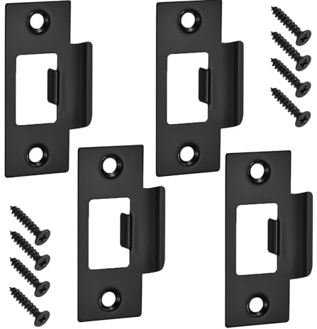 4pcs Black Door Strike Plate,Stainless Steel Door Latch Plate,Standard Tubular Latch Replacement 70mm X 40.3mm for Door Frame Door Jamb Standard Strike Plates with Repair Screwings