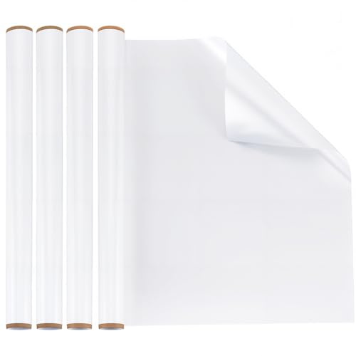 GORGECRAFT 4 Rouleau D'Autocollants pour Tableau Blanc de 60 x 30cm en Plastique Amovibles Réutilisables Adhésifs Effaçables à Sec pour Tableau Blanc à Décoller à Coller pour Mur Maison Bureau École