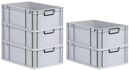 PROREGAL SparSet 5x Eurobox NextGen Color | HxBxT 22x40x60cm | 44 Liter | Griffe schwarz geschlossen | Verstärkter Boden | Grau | Eurobehälter, Transportbox, Transportbehälter, Stapelbehälter