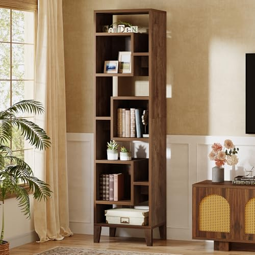 Tribesigns Eckregal, 180 cm hohe, Lagerregal, Versetztes Bücherregal aus Holz, Pflanzenständer, Organizer-Einheit, 8 Stufen, Modern, für Zuhause, Büro, Wohnzimmer, Schlafzimmer, Balkon, Braun, 1 Stück