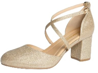 DREAM PAIRS Women's Pointed-Toe Dress Pumps | Chic crossover straps, stable 6.5cm block heel, cushioned comfort insole,versatile heels for work and special occasions.